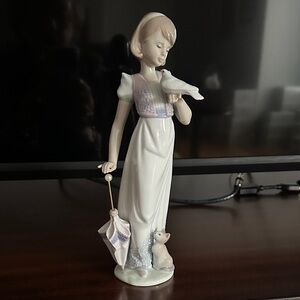 Elegant Porcelain Girl Figurine with Umbrella